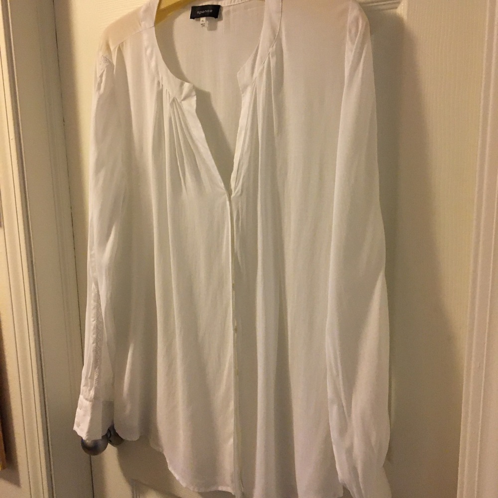 SPENSE NWOT VISCOSE WHITE LONG SLEEVES BUTTON DOWN CUTE EVERYDAY BLOUSE